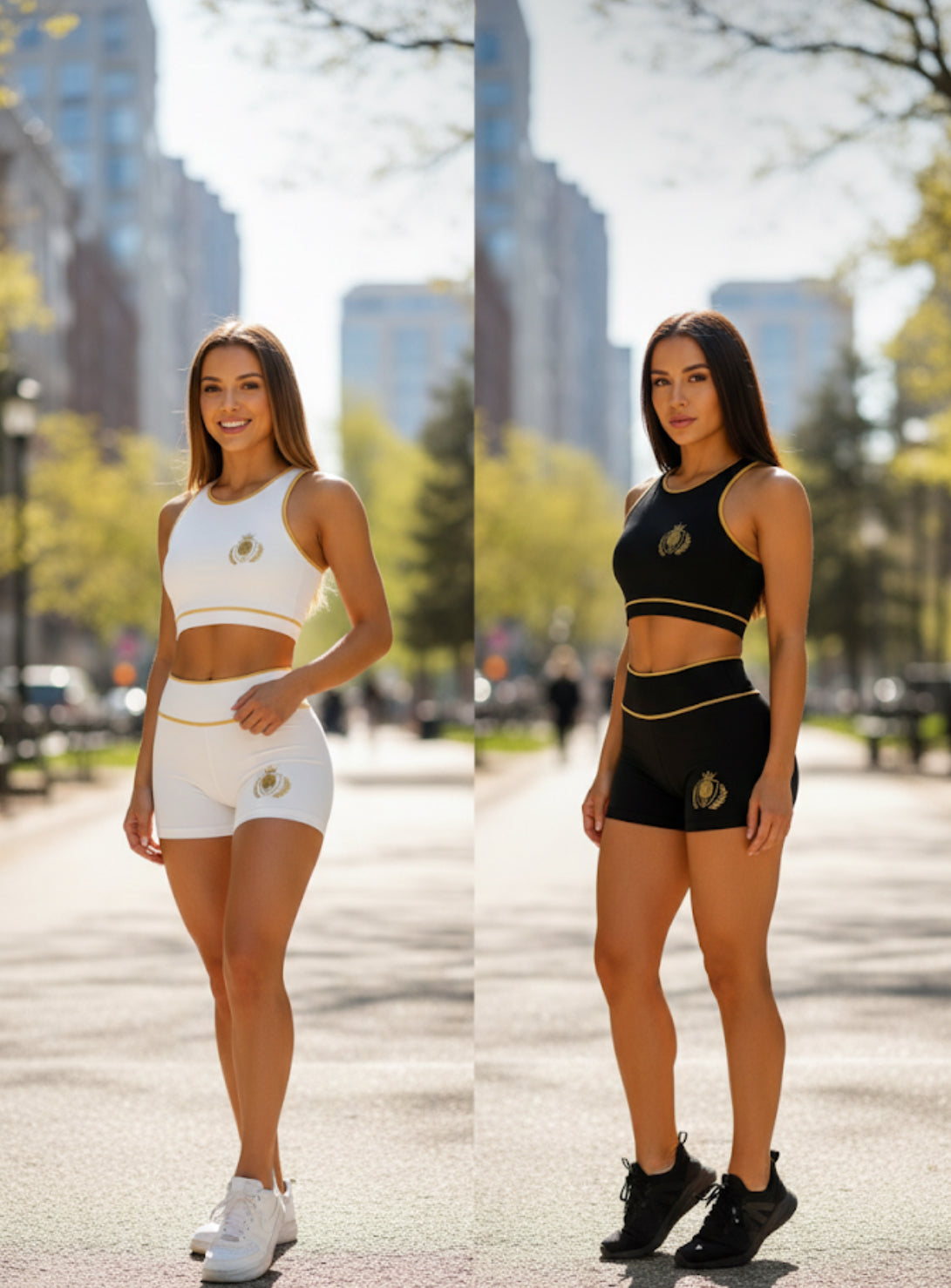 The Crown Athletic Shorts & Top (Black & White w/ Gold Lining)