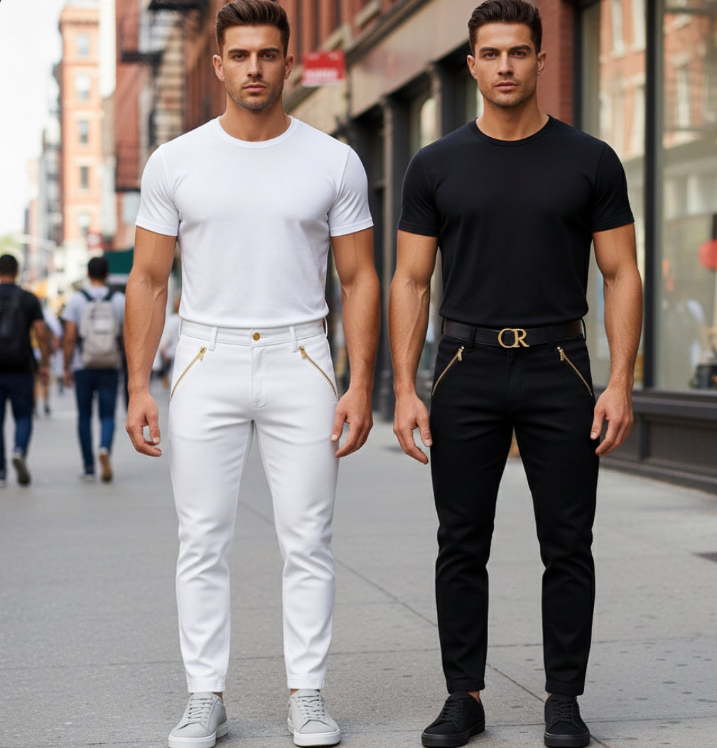 CR Luxe Zipper Pants (White & Black)