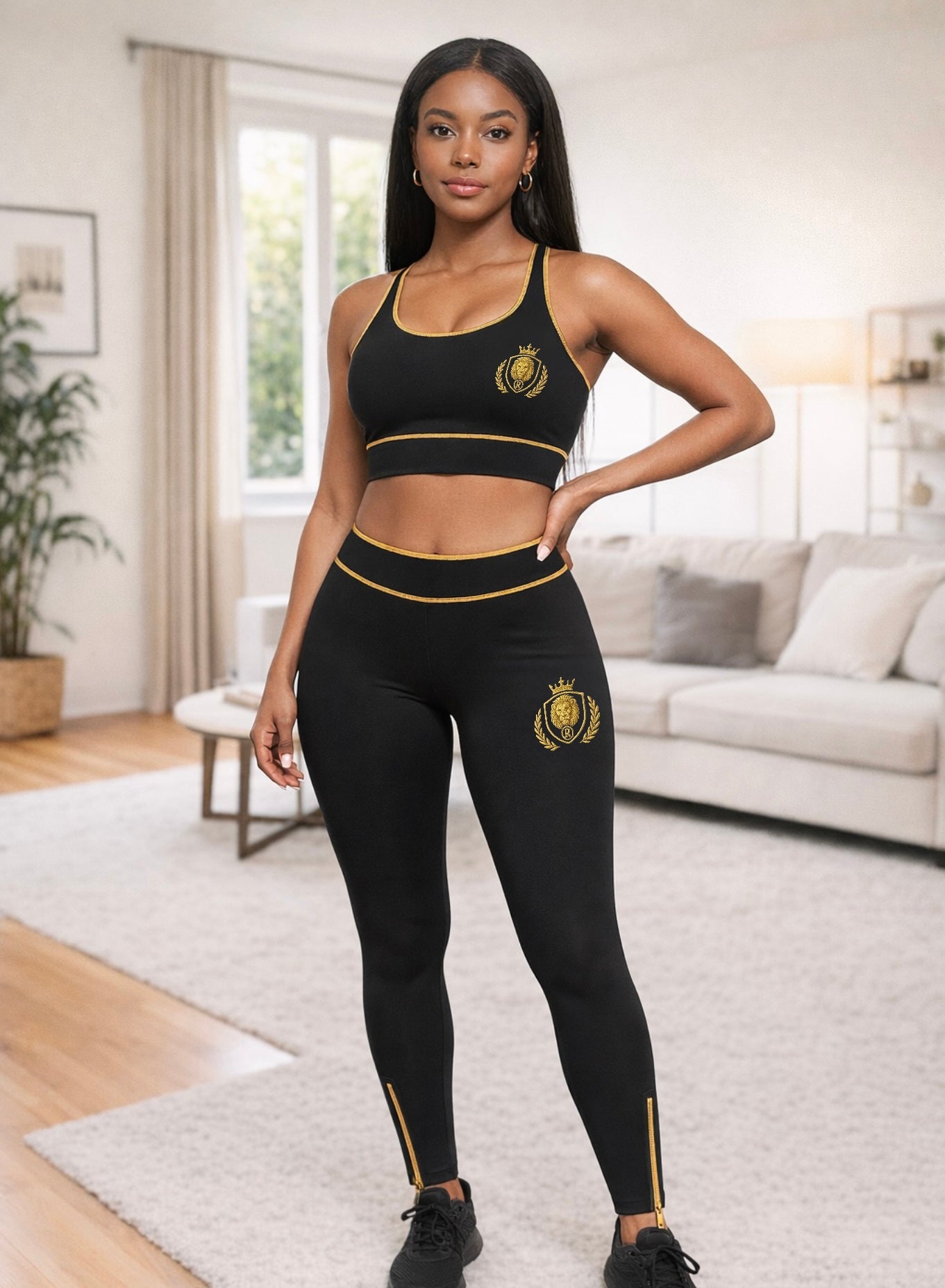 The Queen Remnant Luxe Yoga Pants & Top (Gold Trim Zippers)