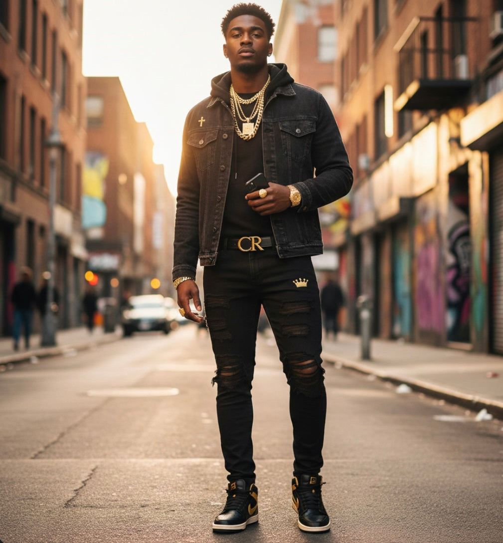 CR Royal Distressed Denim (White / Black)